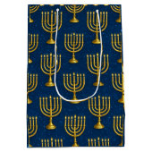 Gouden Menorah op Sparkly Jay Blue Chanoeka Medium Cadeauzakje (Achterkant)