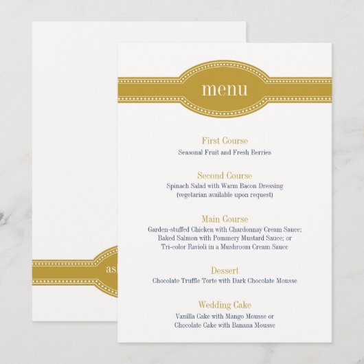 Gouden Menu Kaart, Caroline Wedding Collectie (Voorkant / Achterkant)