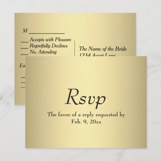 Gouden Menu RSVP  (Voorkant / Achterkant)