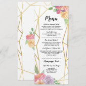 Gouden Menu Trouwreceptie Rustieke Frame Bloemen Kaart (Voorkant / Achterkant)