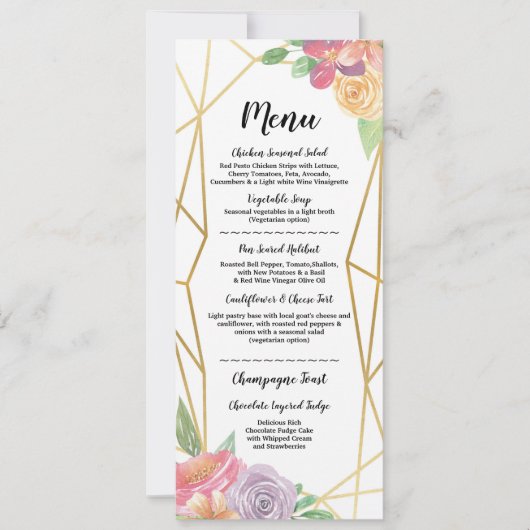 Gouden Menu Trouwreceptie Rustieke Frame Bloemen Kaart (Voorkant)