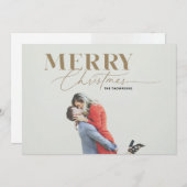 Gouden Merry Magic Script Serif Kerstmis Fotokaart Feestdagenkaart (Voorkant / Achterkant)
