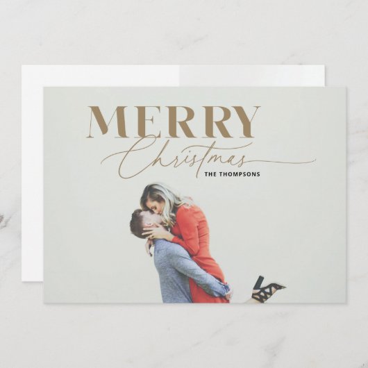 Gouden Merry Magic Script Serif Kerstmis Fotokaart Feestdagenkaart (Voorkant / Achterkant)