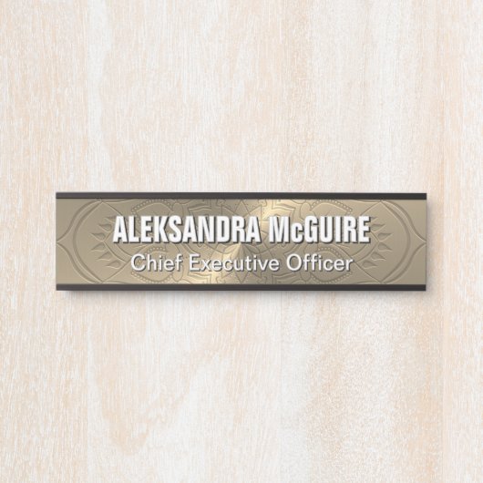 Gouden Messing Look Geëtste Mandala Kantoor Deurbordje (Voorkant)