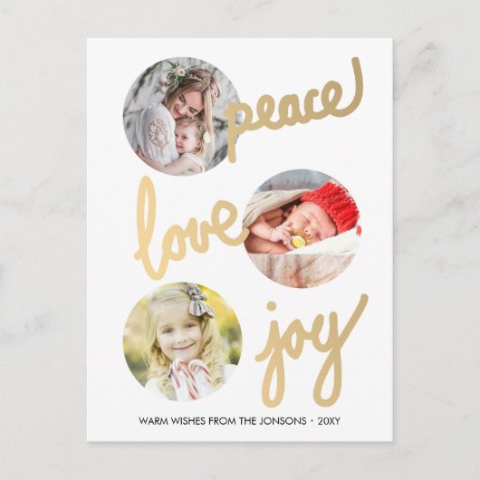 Gouden met de hand geschreven vakantie cirkel foto feestdagenkaart (Voorkant)