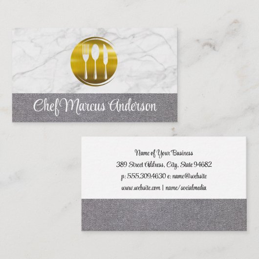 Gouden Metaal Bestek Logo | Restaurant Visitekaartje (Voorkant / Achterkant)