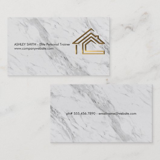 Gouden Metaal Huis Logo | Marmer Visitekaartje (Voorkant / Achterkant)