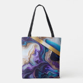 Gouden metalen accenten op blauwgroen en paarse we tote bag (Achterkant)