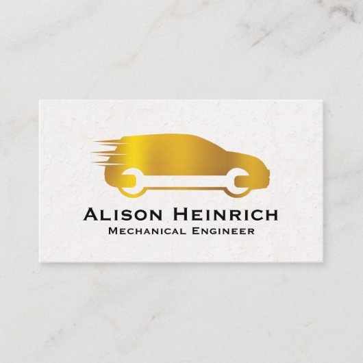 Gouden metalen auto en sleutel | Monteur Visitekaartje (Voorkant)