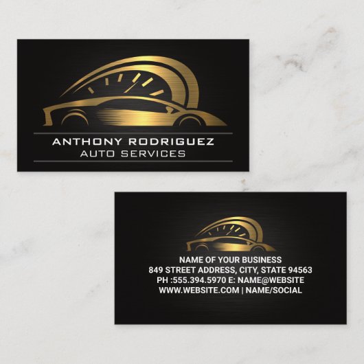 Gouden metalen auto-logo visitekaartje (Voorkant / Achterkant)