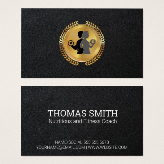 Gouden metalen bladzegel | Leer | Fitnesslogo Visitekaartje (Voorkant /achterkant)