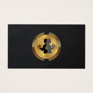 Gouden metalen bladzegel   Leer   Fitnesslogo Visitekaartje