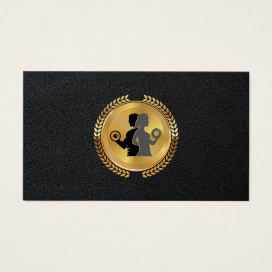 Gouden metalen bladzegel | Leer | Fitnesslogo Visitekaartje (Voorkant)