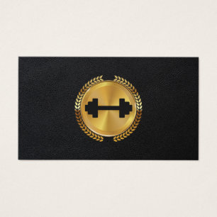 Gouden metalen bladzegel   Leer   Hantel-icoon Visitekaartje