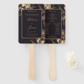 Gouden metalen bloemstuk bruiloftsprogramma H Handwaaier (Voorkant en achterkant)