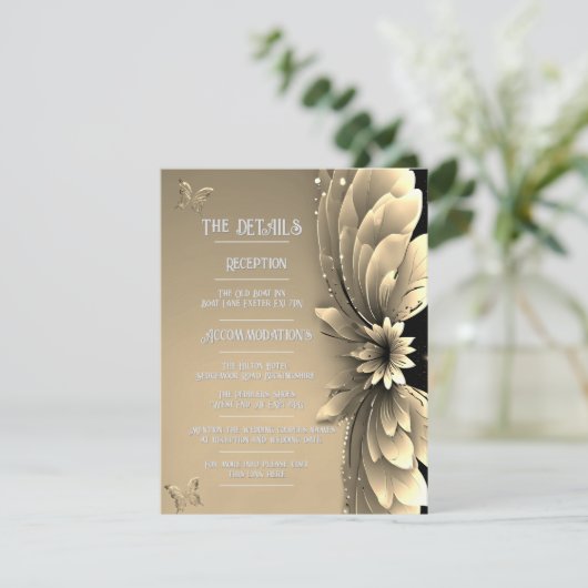 Gouden metalen bruiloft RSVP kaartje (Staand voorkant)