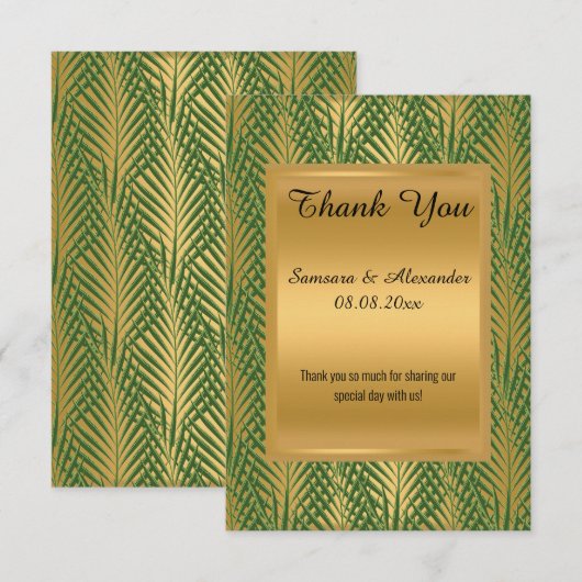 Gouden metalen groene botanische bedankkaart kaart (Voorkant / Achterkant)