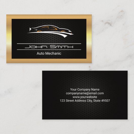 Gouden metalen koolstofpatroon | Auto-logo Visitekaartje (Voorkant / Achterkant)