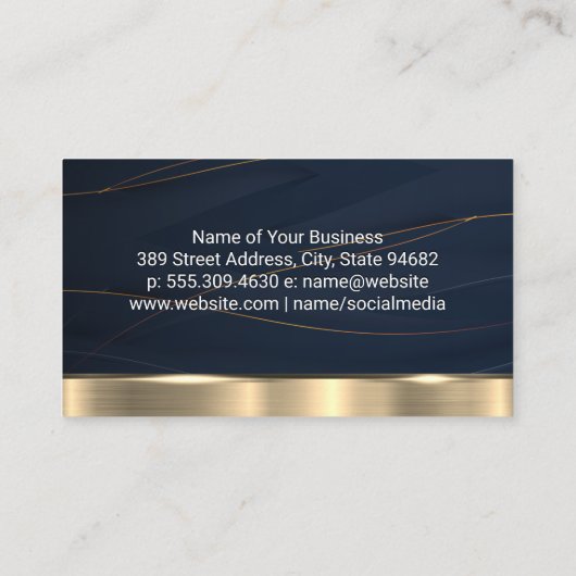 Gouden metalen lijnen donkerblauwe achtergrond visitekaartje (Achterkant)