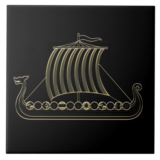 Gouden metalen omtrek van Viking-langboot-tegel Tegeltje (Voorkant)