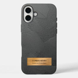 Gouden metalen plaquette Zwart textuur Gepersonali iPhone 16 Plus Hoesje