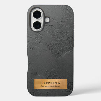 Gouden metalen plaquette Zwart textuur Gepersonali iPhone 16 Hoesje