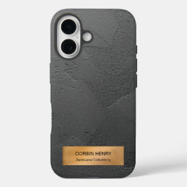 Gouden metalen plaquette Zwart textuur Gepersonali iPhone 16 Hoesje