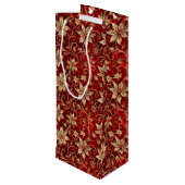 Gouden metalen poinsettia's op rood wijn cadeautas (Achterkant Gekanteld)