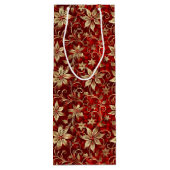 Gouden metalen poinsettia's op rood wijn cadeautas (Achterkant)