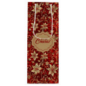 Gouden metalen poinsettia's op rood wijn cadeautas (Voorkant)