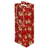 Gouden metalen poinsettia's op rood wijn cadeautas (Achterkant Gekanteld)