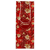 Gouden metalen poinsettia's op rood wijn cadeautas (Voorkant)