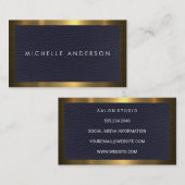 Gouden metalen rand | Blauw lederen textuur Visitekaartje (Voorkant / Achterkant)