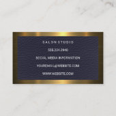 Gouden metalen rand | Blauw lederen textuur Visitekaartje (Achterkant)