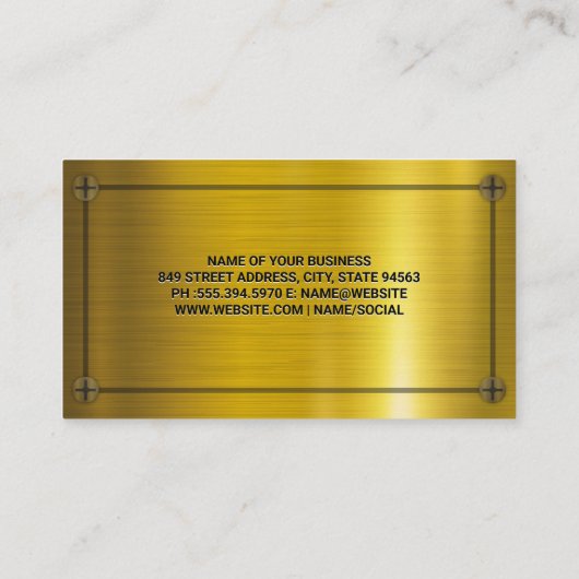 Gouden metalen schroeven en achtergrond visitekaartje (Achterkant)
