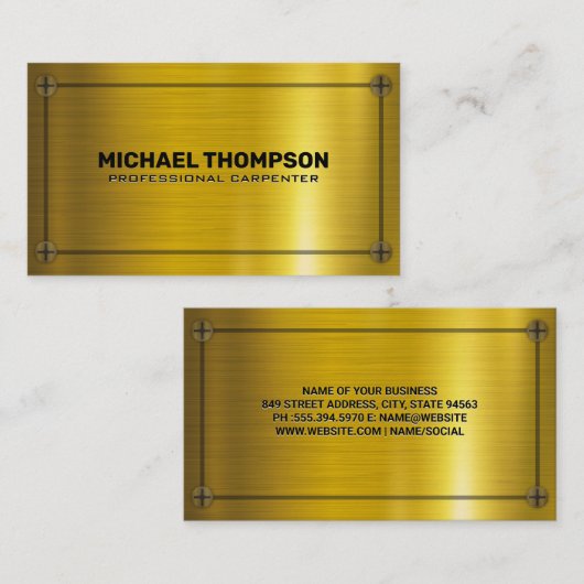 Gouden metalen schroeven en achtergrond visitekaartje (Voorkant / Achterkant)