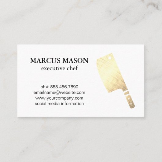 gouden metalen slagersmes visitekaartje (Voorkant)