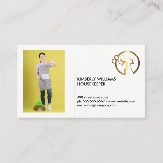 Gouden metalen spuitfles | Dienstmeid | Voeg aange Visitekaartje (Voorkant)