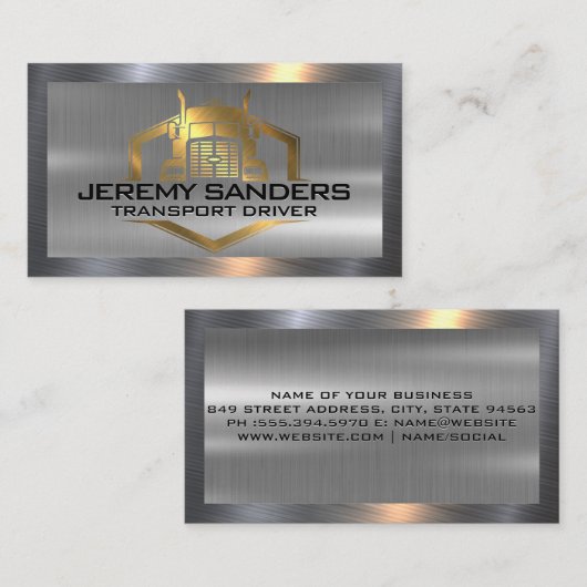 Gouden metalen vrachtwagenlogo | Metalen rand Visitekaartje (Voorkant / Achterkant)