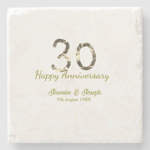 Gouden Metallic 30e Gelukkig jubileum naam toevoeg Stenen Onderzetter