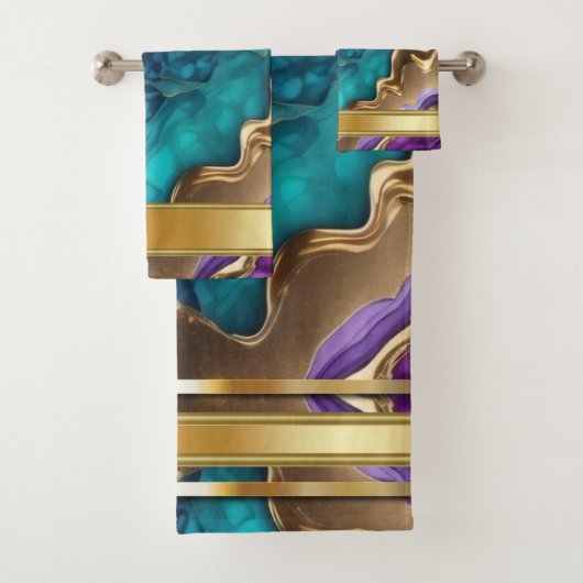 Gouden Metallic accenten op Blauwgroen en Paarse w Bad Handdoek (Insitu)