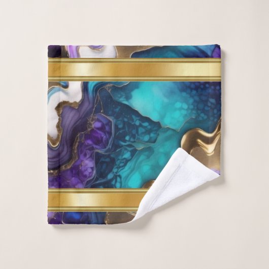 Gouden Metallic accenten op Blauwgroen en Paarse w Bad Handdoek (Wasdoekje)