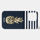 Gouden Metallic Ananas Marineblauwe Strepen Case-Mate iPhone Case (Achterkant (horizontaal))