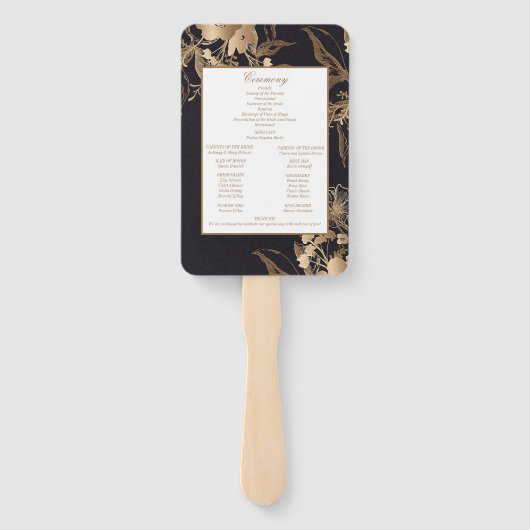 Gouden Metallic Bloemstuk Trouwprogramma Handwaaier (Achterkant)