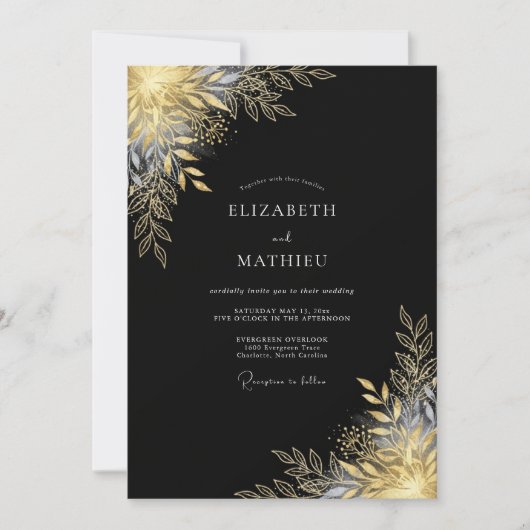 Gouden Metallic Botanische Romantische Bruiloft Kaart (Voorkant)
