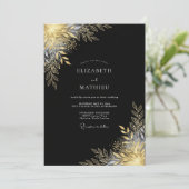 Gouden Metallic Botanische Romantische Bruiloft Kaart (Staand voorkant)