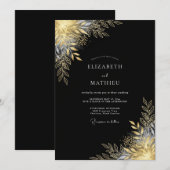 Gouden Metallic Botanische Romantische Bruiloft Kaart (Voorkant / Achterkant)