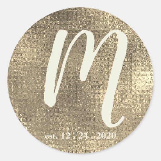 Gouden Metallic Bruiloft Monogram Envelop Afdichti Ronde Sticker (Voorkant)