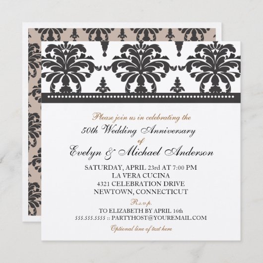 Gouden Metallic Elegante 50e Verjaardagsfeest Kaart (Voorkant / Achterkant)