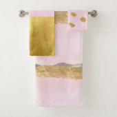 Gouden metallic en roze art deco Badset Bad Handdoek (Insitu)